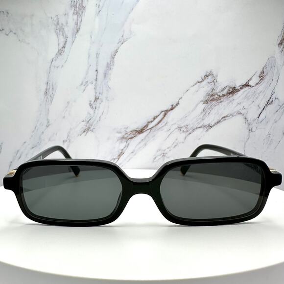 MIU MIU Sunglasses New Black Square Rectangle Acetate Gold Metal Logo Authentic - Picture 2 of 16
